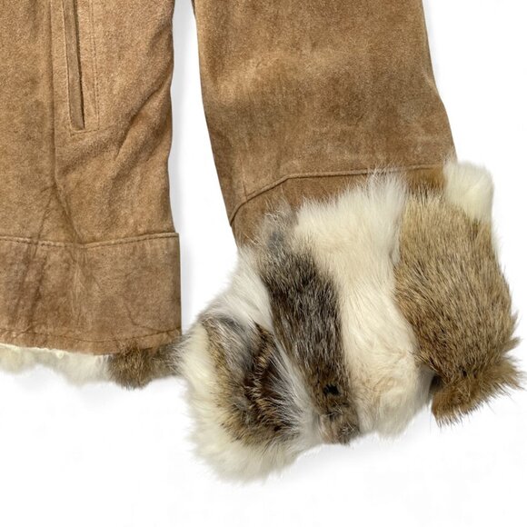 NEW St. John's Bay Suede Leather Fur Trim Zip Cuff Moto Bomber Jacket Women's M - Picture 3 of 14